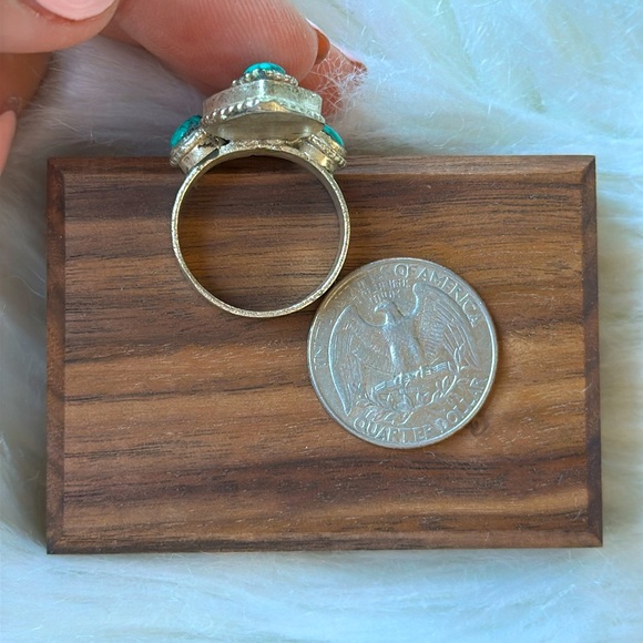 Boho Turquoise, Coral and Sterling Silver Navajo-style ring Size 8.5 - Picture 5 of 6